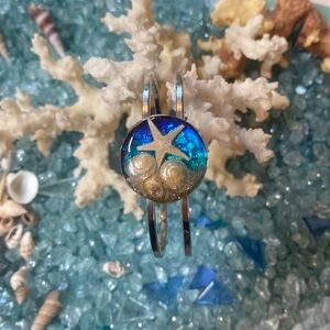 Starfish, Seashell, sand and glitter cuff bracelet